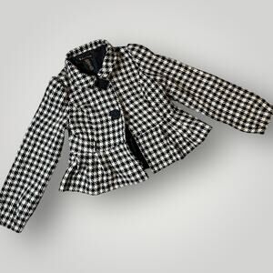 Forever Twenty One Girls Wool Houndstooth Peplum Jacket Youth M Black White G02